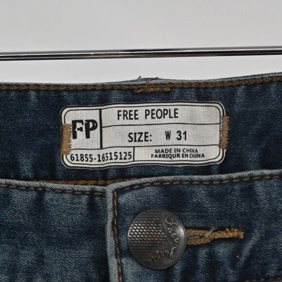 FREE PEOPLE Jeans Womens Sz 31 Dark Wash Distressed Busted Knee Mid Rise Skinny - Picture 8 of 12